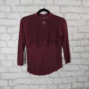 Free People Burgundy Lace Detail Top
